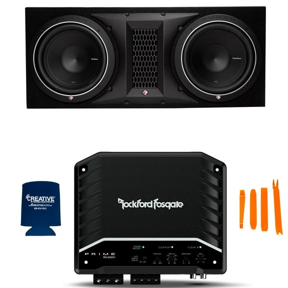 Rockford Fosgate P1-2X10 Punch Series Dual 10" Loaded Enclosure with a R2-500X1 Prime Series Mono Amplifier