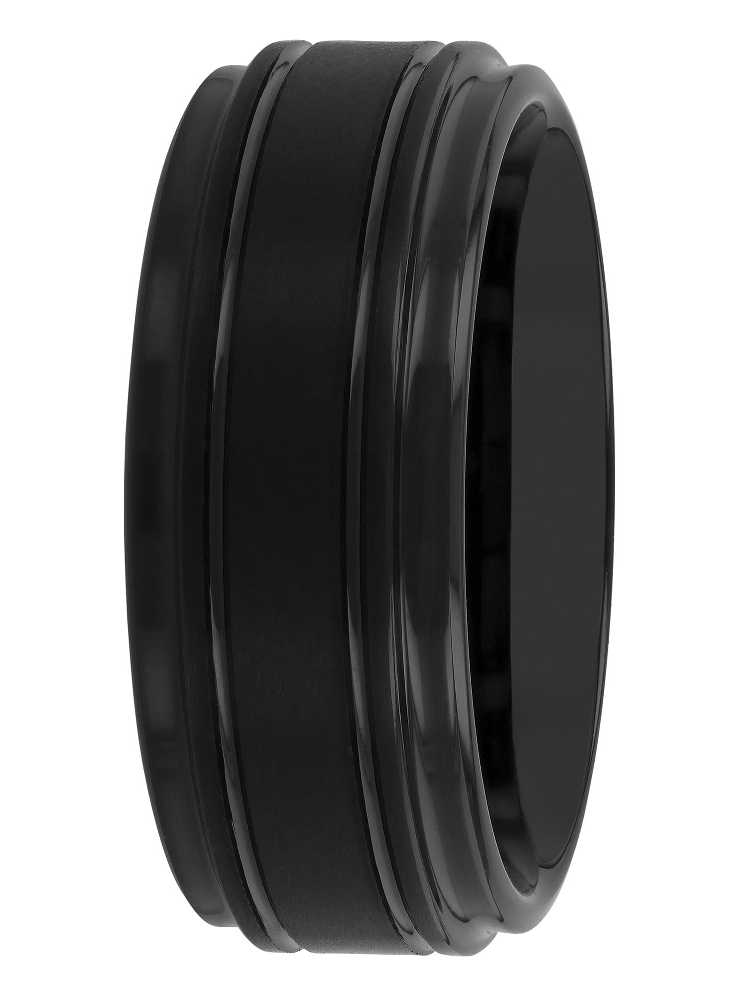 Men's Black Finish Tungsten Grooved Step Edge 9MM Wedding Band by Brilliance Fine Jewelry - Men's Ring