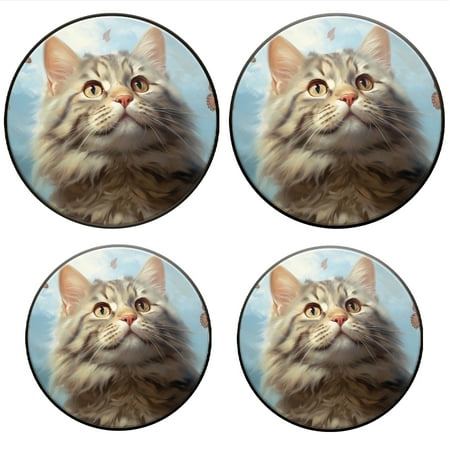 

BaHomeck Electric Stove Burner Covers Set of 4 Round Metal Gas Stove Burner Covers 8 Inch and 10 Inch Kitchen Decor Adorable Cat With Butterflies Flying Around