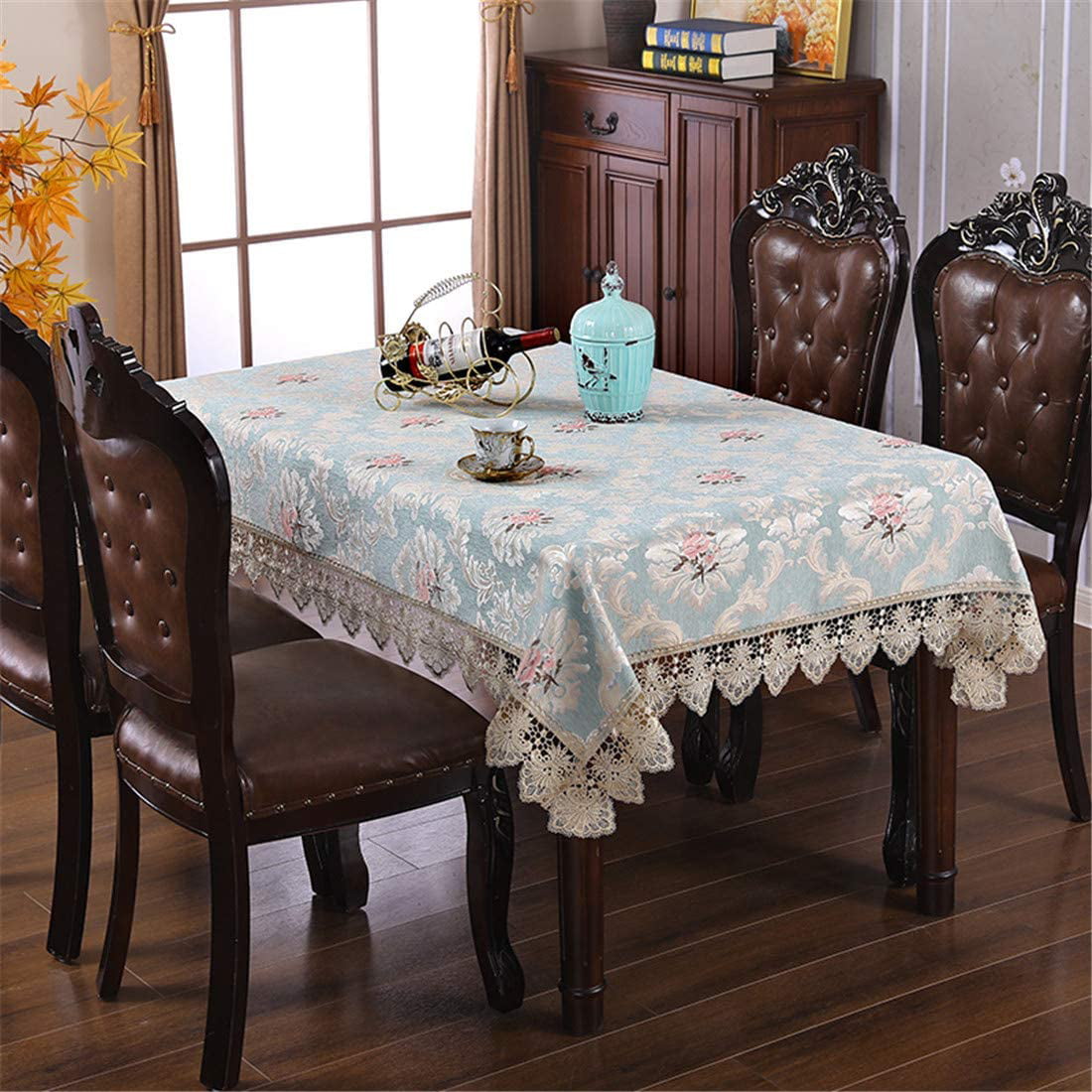 Small Square Lace Blue Tablecloth Embroidered Table Cover Coffee Table Cloth for 