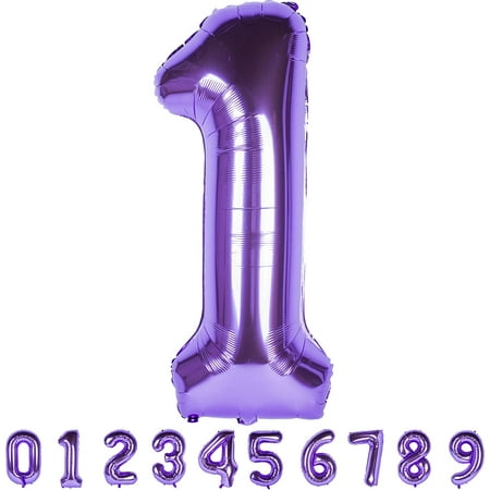 40 Inch Giant Purple Number 1 Balloon,Foil Helium Mylar Large Digital
