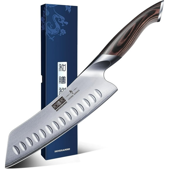 7 Inch Japanese Chef Knife, Ultra Sharp High Carbon Stainless Steel Kitchen Knife, Professional Santoku Knives with Ergonomic Pakkawood Handle