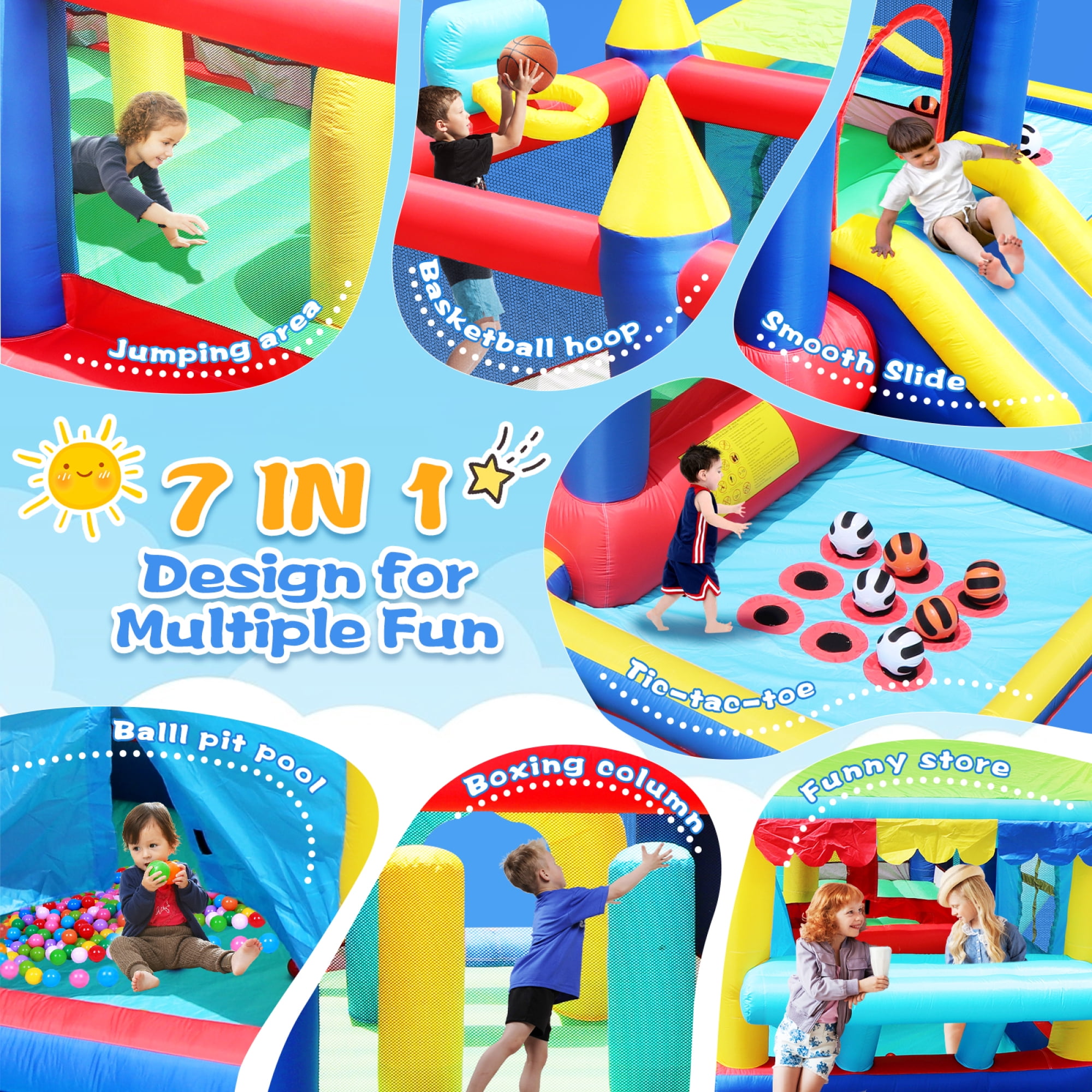 Leumius Bounce House,7 in 1 Inflatable Bounce with Blower and Ball Pit,Indoor Outdoor Party Family Fun
