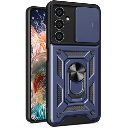 for Samsung Galaxy M54 5G Case with Slide Camera Cover for Men, Military Grade Drop Phone Cover Case with Ring Kickstand for Samsung Galaxy M54 5G SJ Blue