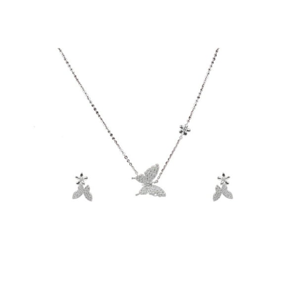 Amore Ensemble de Bijoux en Argent Sterling avec Boucles d'Oreilles Zircon Cubique Papillon