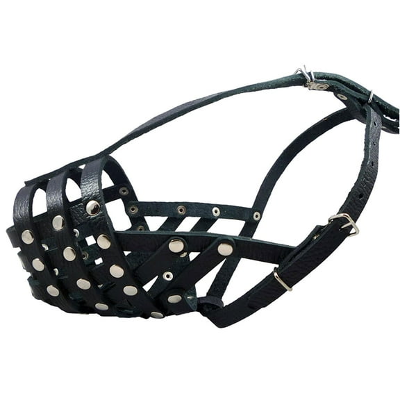 Secure Leather Mesh Dog Basket Dog Muzzle #11 Black - Pit Bull, AmStaff (Circumference 12", Snout Length 3.5")