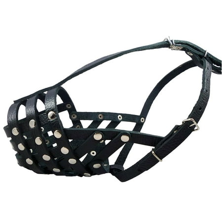 Secure Leather Mesh Dog Basket Dog Muzzle #11 Black - Pit Bull AmStaff (Circumference 12 Snout Length 3.5 )