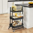 thumbnail image 6 of 3-Tier Metal Rolling Utility Cart, Rolling Cart Organizer, Storage Cart on Wheels, Book Cart, Diaper Cart for Bathroom, Kitchen, Office, Bedroom, Black, 6 of 16