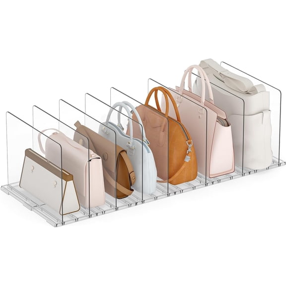 Yecaye 8-Pack Acrylic Closet Shelf Dividers, Adjustable Clear Purse Handbag Organizers