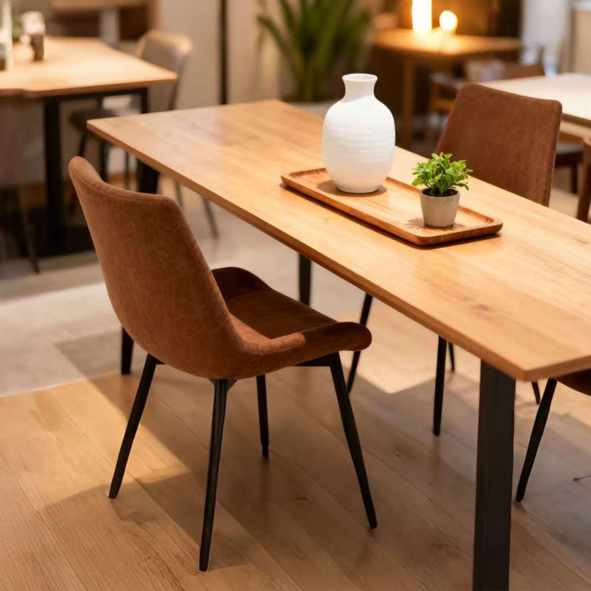 Dining Chairs Set of 4, Upholstered Faux Leather Cushion Seat and Sturdy Metal Legs, Modern Kitchen Dining Room Office Guest Chairs, Easy Assembly Water-Resistant, Brown