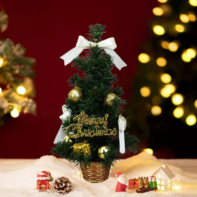 Meitianfacai Mini Arbres de Noël Artificiels Xmas Ensemble d'Arbres de Décoration de Bureau pour Table Arbre de Noël pour Décorations de Table de Noël, Or