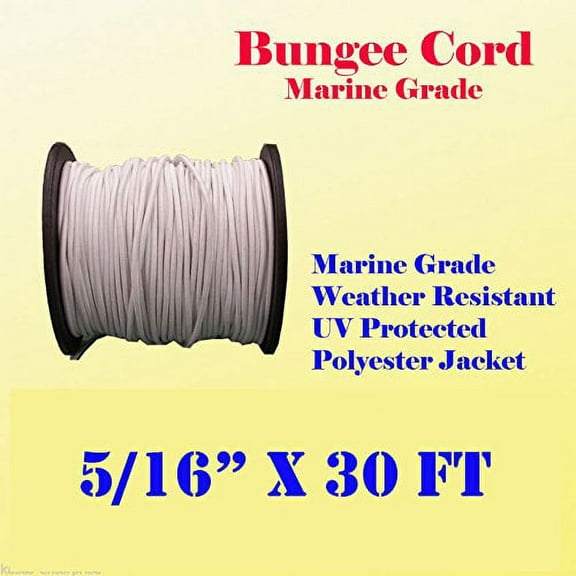 ESC 5/16" x 30 Ft (10 yards) White Premium Marine Grade Bungee Shock Stretch Cord UV Resistance Heavy Duty for boat Kayak 30'(NOT for making face cover, NO Spool)