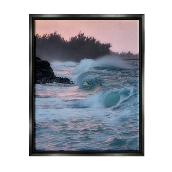 Stupell Industries Rolling Sea Waves Pink Sky Coastal Photography Black Floater Framed Art Print Wall Art