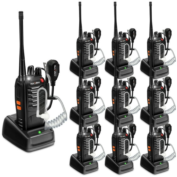 Walkie Talkies MaxTalker MT-8S de largo alcance, paquete de 10 con accesorios