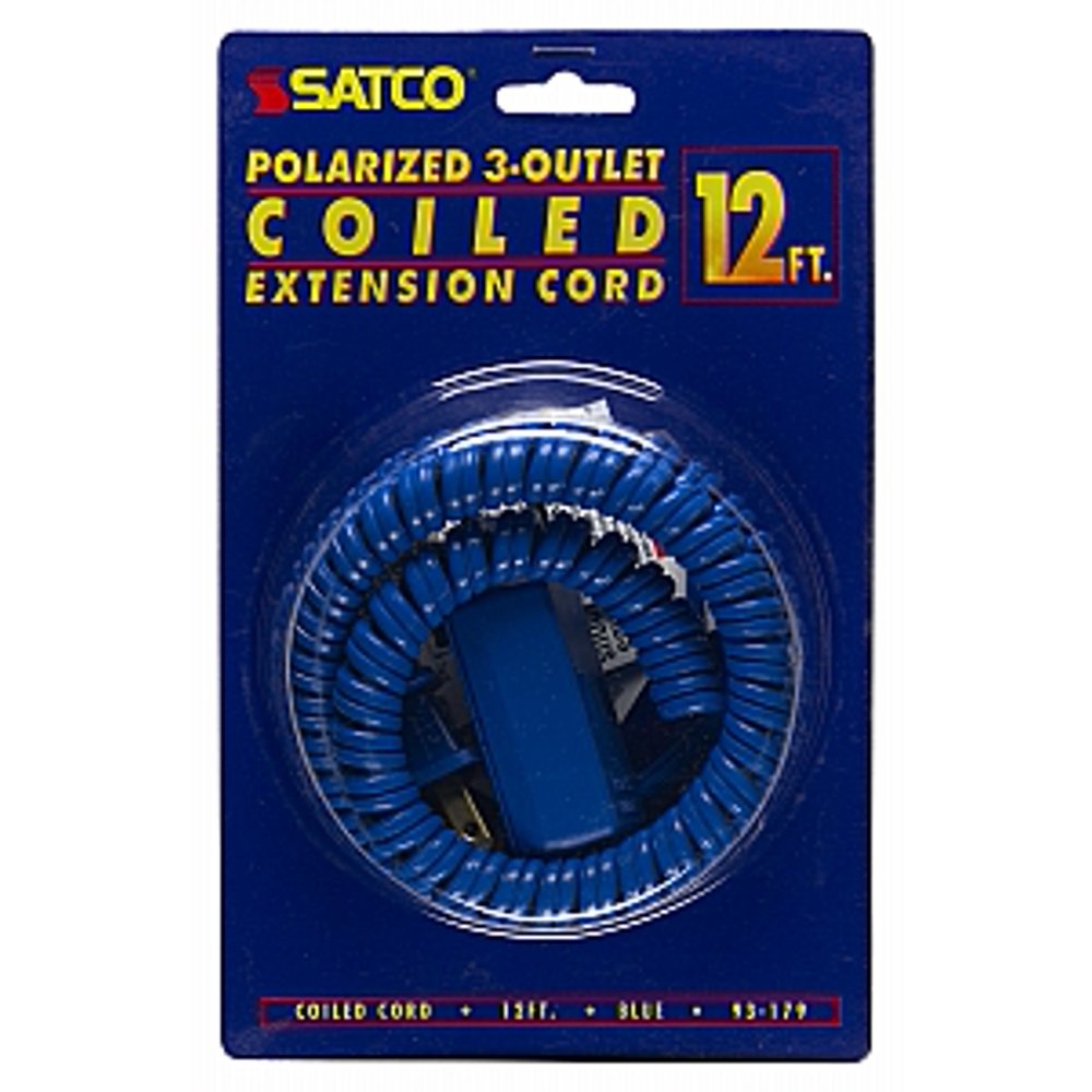 Satco 12 FT Coiled Extension Cord 13A 125V 1625W Max Blue
