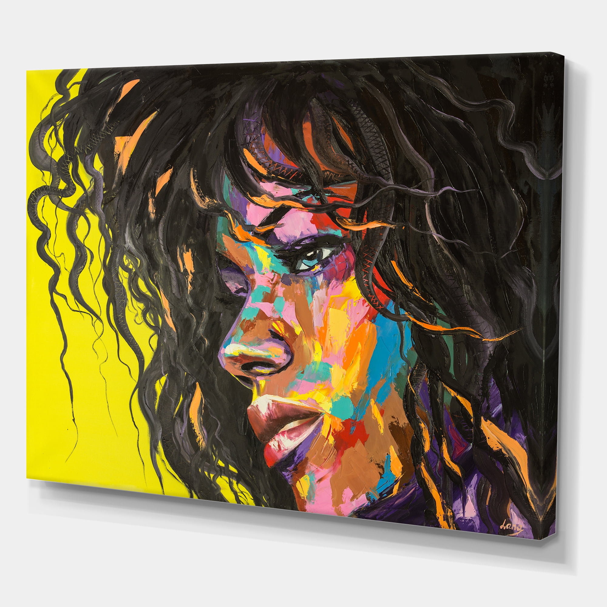 Designart ' Abstract Colorful Fantasy Portrait Of A Young Woman I ' Modern Canvas Wall Art Print
