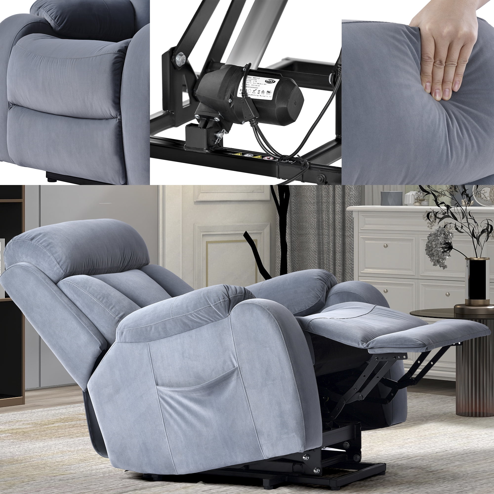 Resenkos Massage Recliner Chair, Fabric Recliner Sofa Home Theater Seating with Lumbar Support, Power Lift Recliner Chair for Living Room, Blue Resenkos Massage Recliner Chair, Fabric Recliner Sofa Home Theater Seating with Lumbar Support, Power Lift Recliner Chair for Living Room, Blue