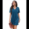thumbnail image 3 of Vestido de Verano para Mujer, con Escote en V y Mangas , Color Azul Lago, Talla XL, 3 of 8