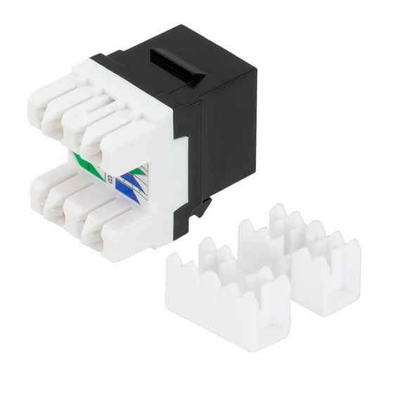 CAT5E Keystone Jack, Snap-In, 180-Degree Termination, Thermoplastic, Black, 50-Pack, CE Compliant
