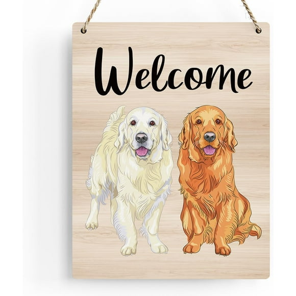 Welcome Sign Golden Retriever Gifts Housewarming Gift Dog Lovers Gift Farmhouse Front Porch Decor Welcome Dog Decor Wooden Hanging Sign Modern Wall Art Decor For Home Porch Decoration 8X10 Inches