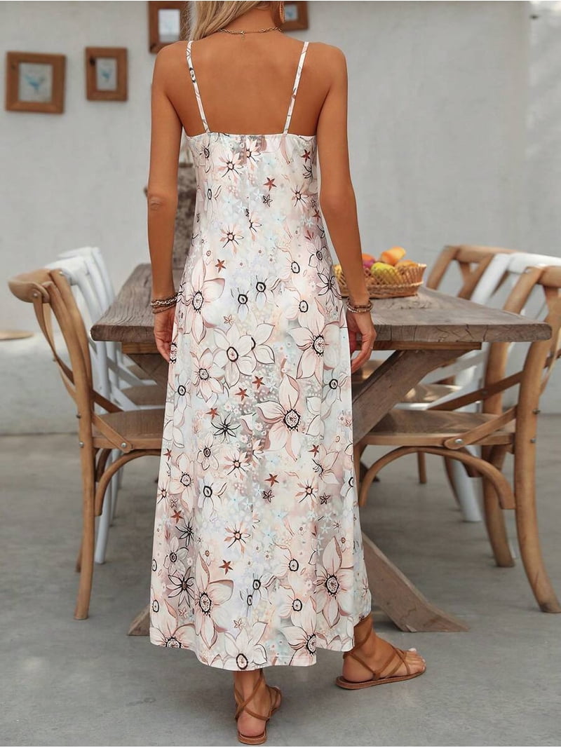 floral spaghetti neck maxi dress Floral Maxi Dress: Elegant Spaghetti Strap Summer Sundress