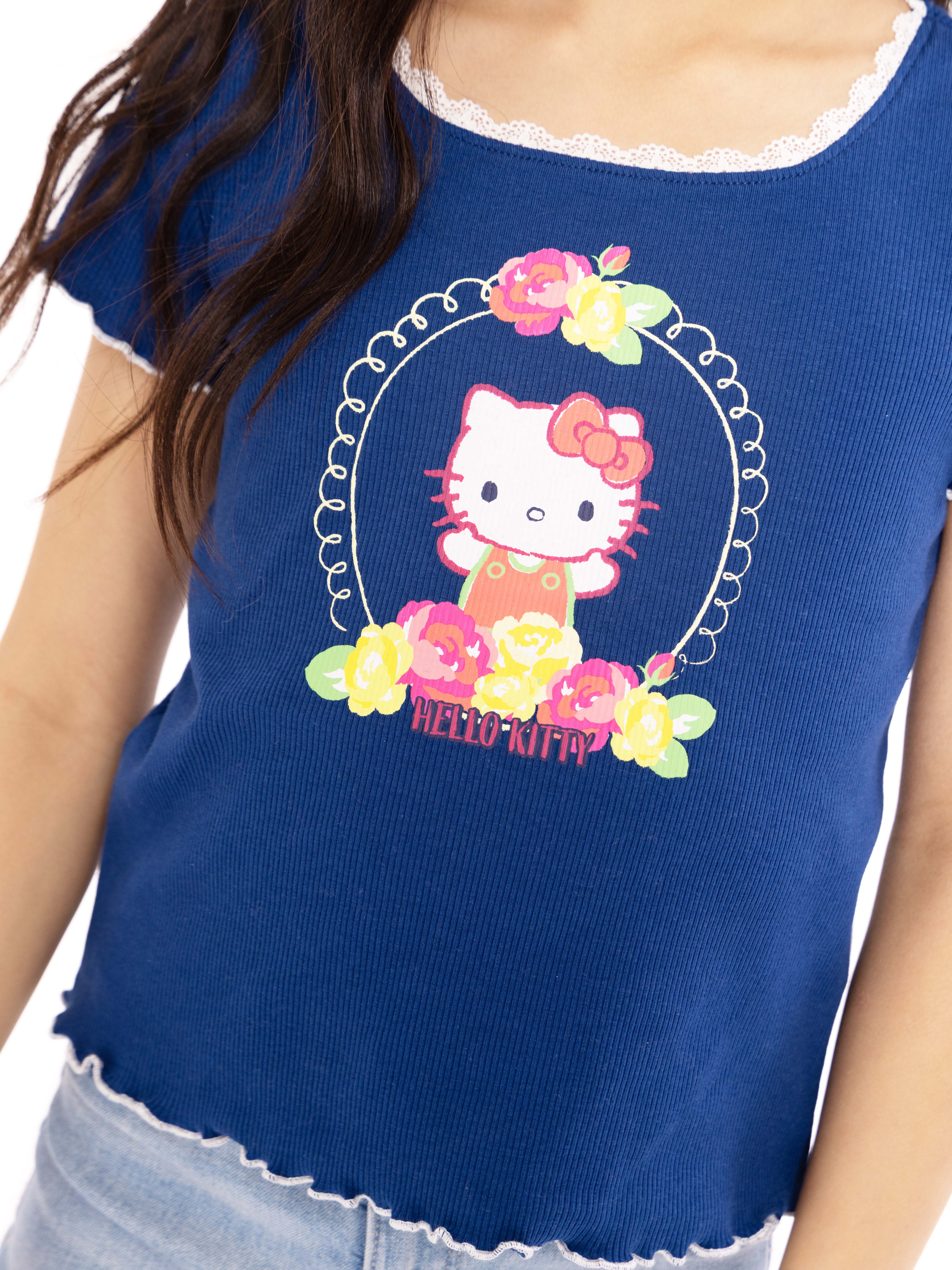 Hello Kitty Girls Purl Edge Graphic Tee with Short Sleeves, Sizes 4-16