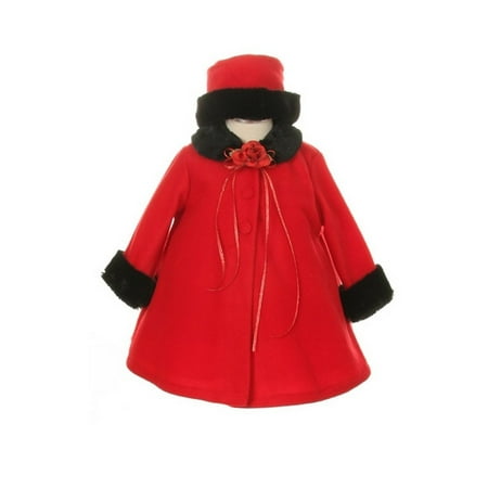 Kids Dream Red Fleece Faux Fur Collar Stylish Coat Baby Girl 6M
