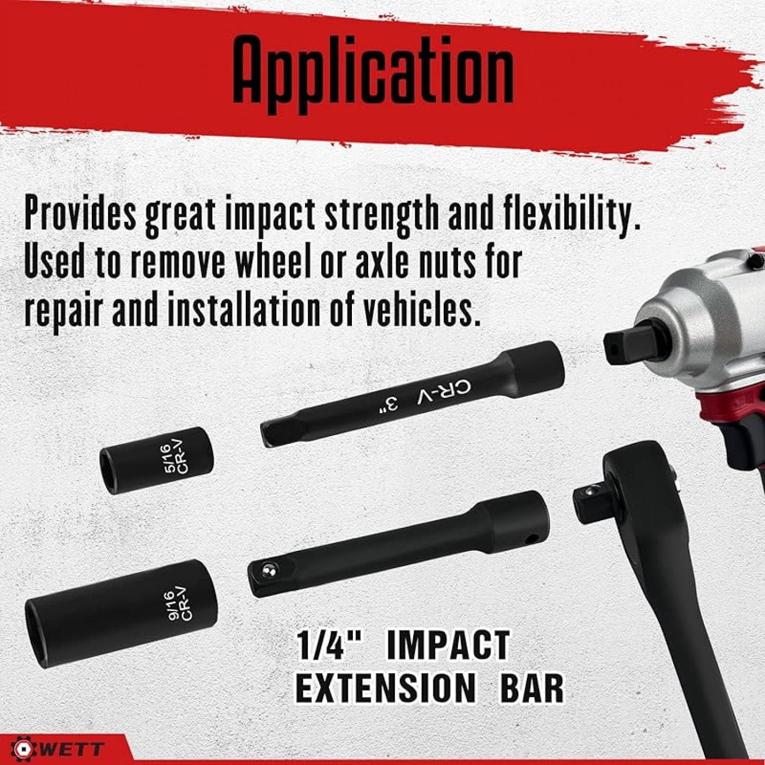 WETT 55-Piece 1/4" Drive Impact Socket Set – SAE & Metric, Deep & Shallow, Cr-V Steel, With Ratchet, Extensions & Case