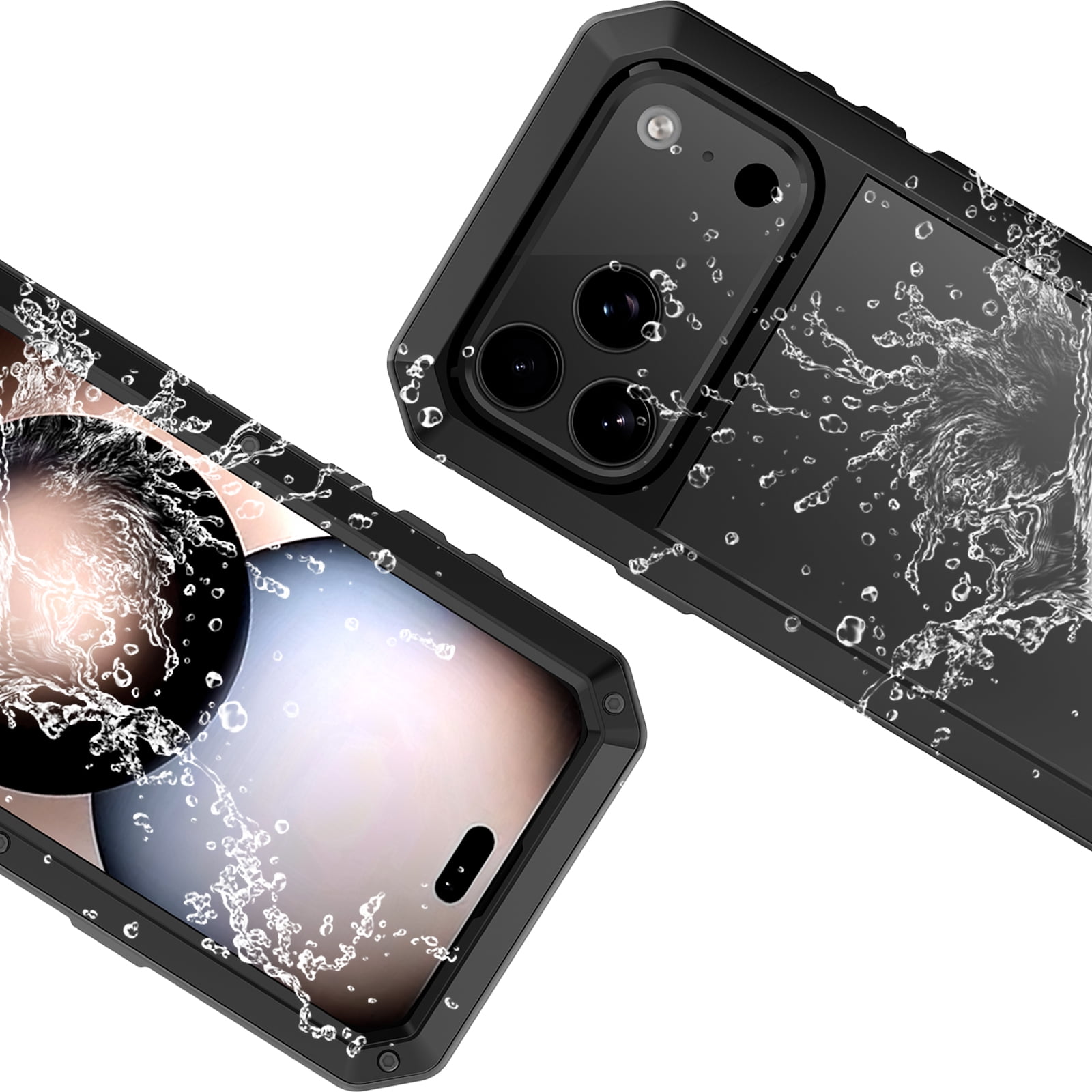 Dteck for iPhone 17 Pro Max (2025) Case, Heavy Duty Metal Full Body Protective Cover Shockproof Aluminum Alloy Cover with Silicone Built-in Screen Protector, Black