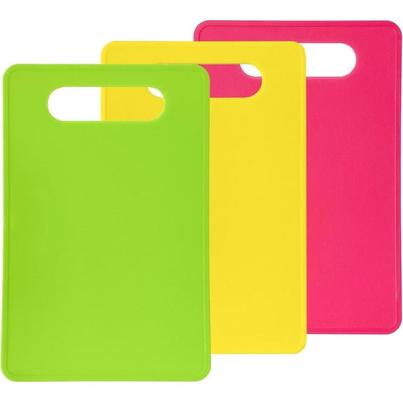 Plastic Cutting Board Set, 3 Pack Small Chopping Boards for Kitchen, BPA-Free, Dishwasher Safe, Color Coded Boards Pads for Meat Vegetable Fruit, Easy Grip Handle, Non-Slip, Space Saving