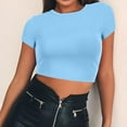 thumbnail image 3 of Gewsdrf Crop Tops,Tshirts Shirts for Women,Women's Round Neck Summer Solid Color Short T Shirt,Cute Tops,Summer Tops,Womens T Shirts,Blue 1,M, 3 of 6