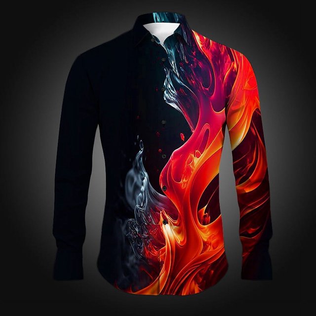 Camisa de hombre con estampado de llamas, para uso diario, con puños de primavera, cómoda y transpirable, talla extra grande XS-6XL