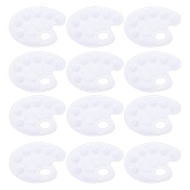 12 paletas de plástico para bandejas de pintura, blancas, con 10 orificios, para mezclar acuarelas y pintar.