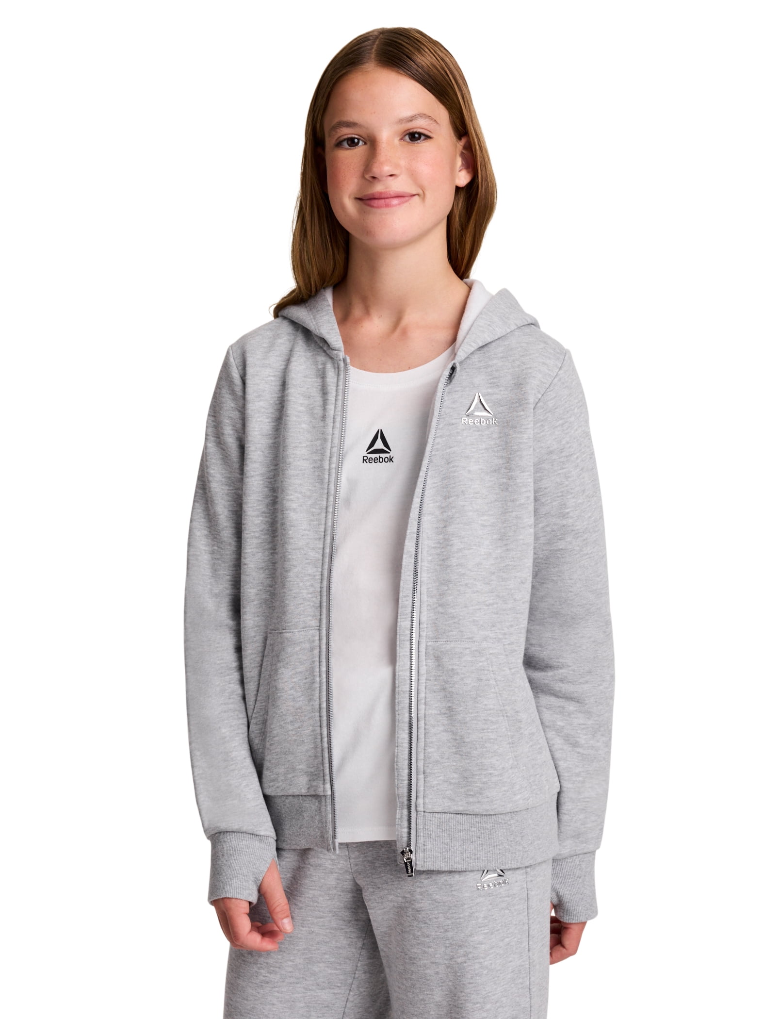 Reebok Girl’s Game Day Fleece Full Zip Hoodie, Sizes 4-18