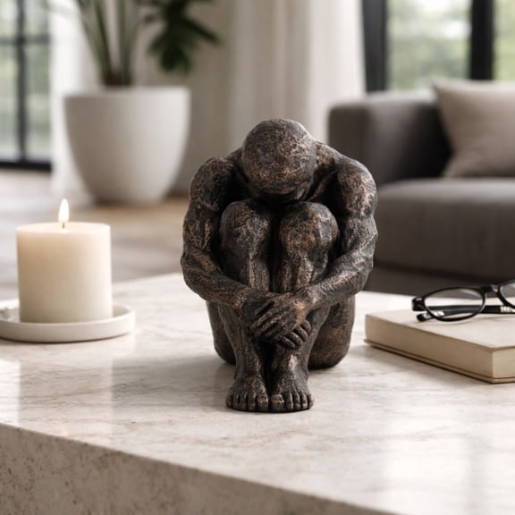 Modern Seated Figure Sculpture for Home Decor - Decorative Figurine Statue for Office, Bathroom, and Living Room Decor - Ornament for Shelf and Tabletop Accent - 8", Bronze & Copper
