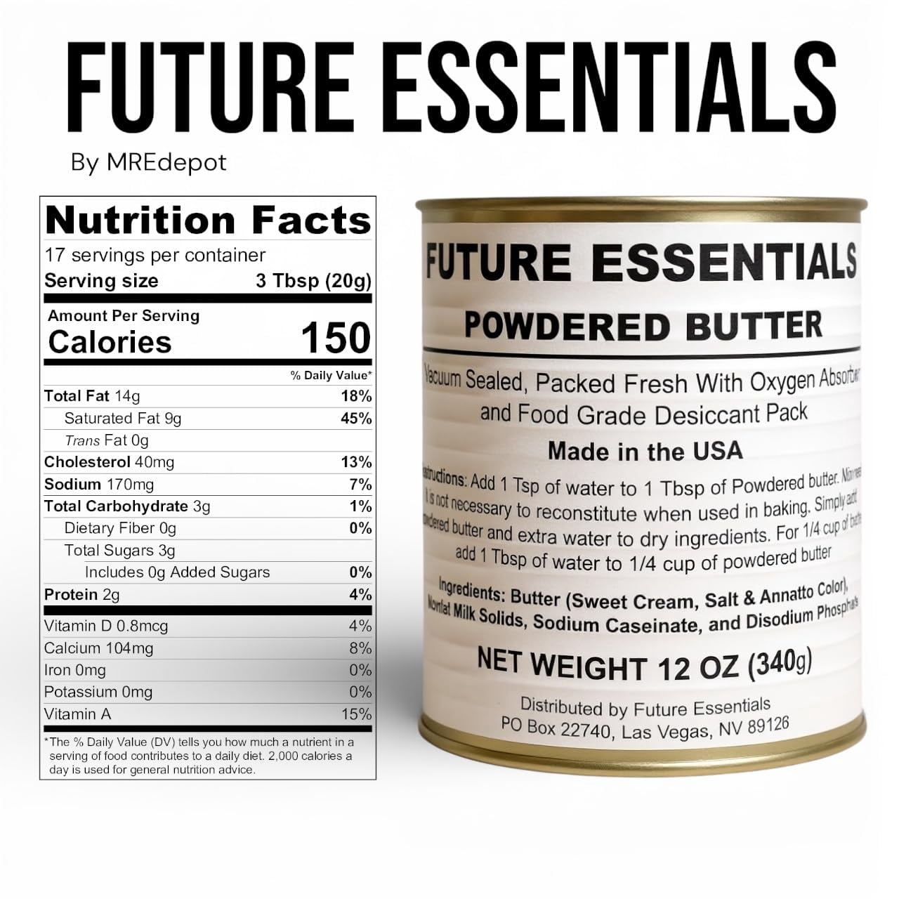 Future Essentials Powdered Butter Emergency Survival Food 6 Pack 12 oz