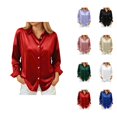 thumbnail image 1 of Chemises à Manches Longues pour Femmes 2026 Mode Printemps Chemise en Satin Décontractée à Col Rabattu, 1 of 7