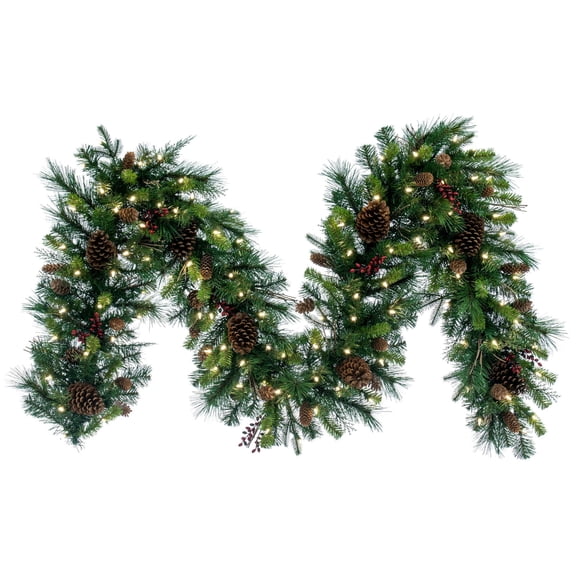 Vickerman 9' Cibola Mixed Berry Artificial Christmas Garland, Warm White LED Mini Lights