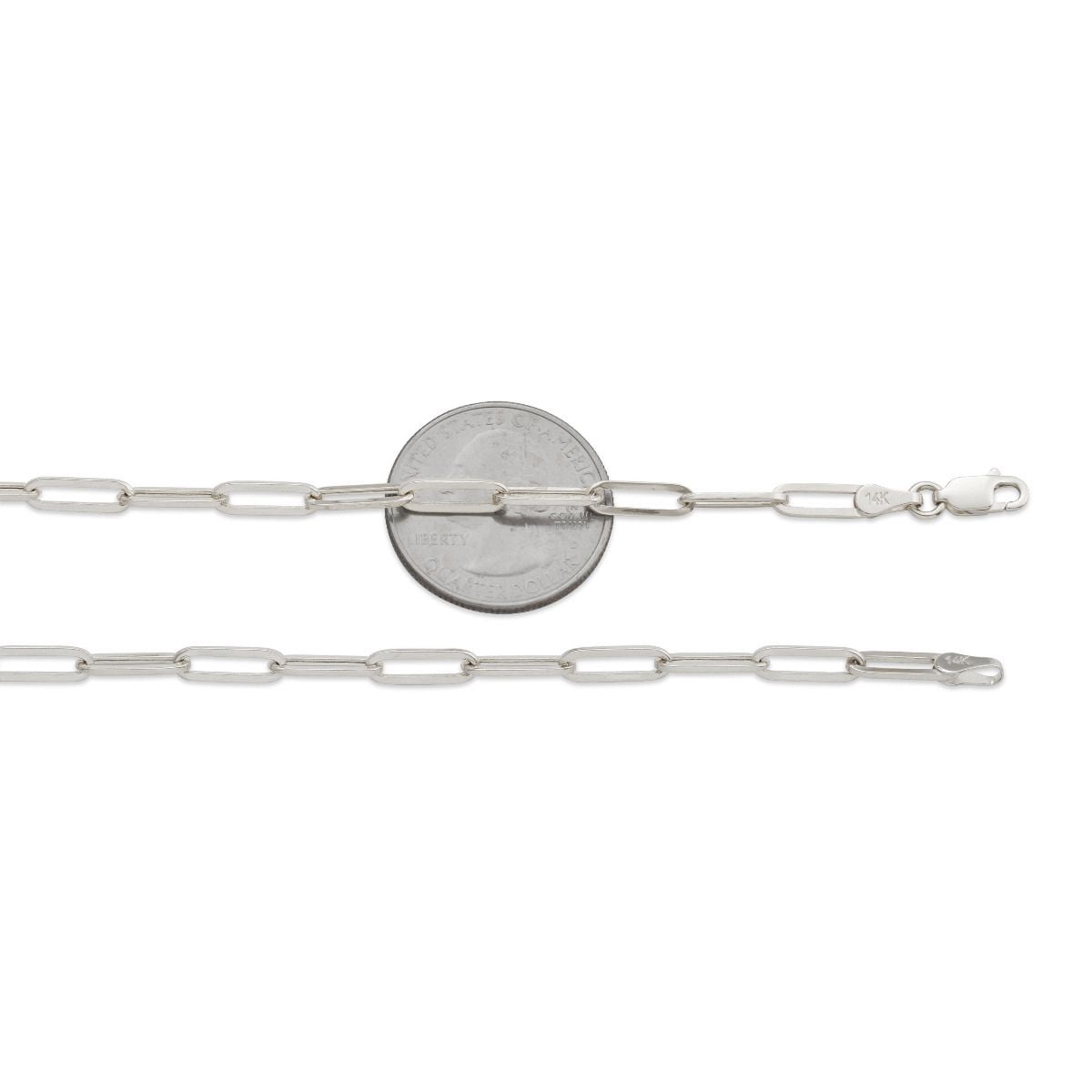 14k White Gold 4mm Paper Clip Link Necklace (24")