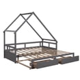 thumbnail image 5 of Daybed Extendable Bed with Trundle Bed and Two Drawers, Wooden House Bed Sofa Bed for Bedroom Living Room, Can be Expanded from Twin Size to King Size, Gray, 5 of 7