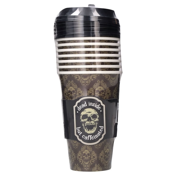 Dead Inside but Caffeinated To-Go Coffee Cups with Lids, Multicolor, 17 fl oz, 8 Count, Halloween by Way To Celebrate