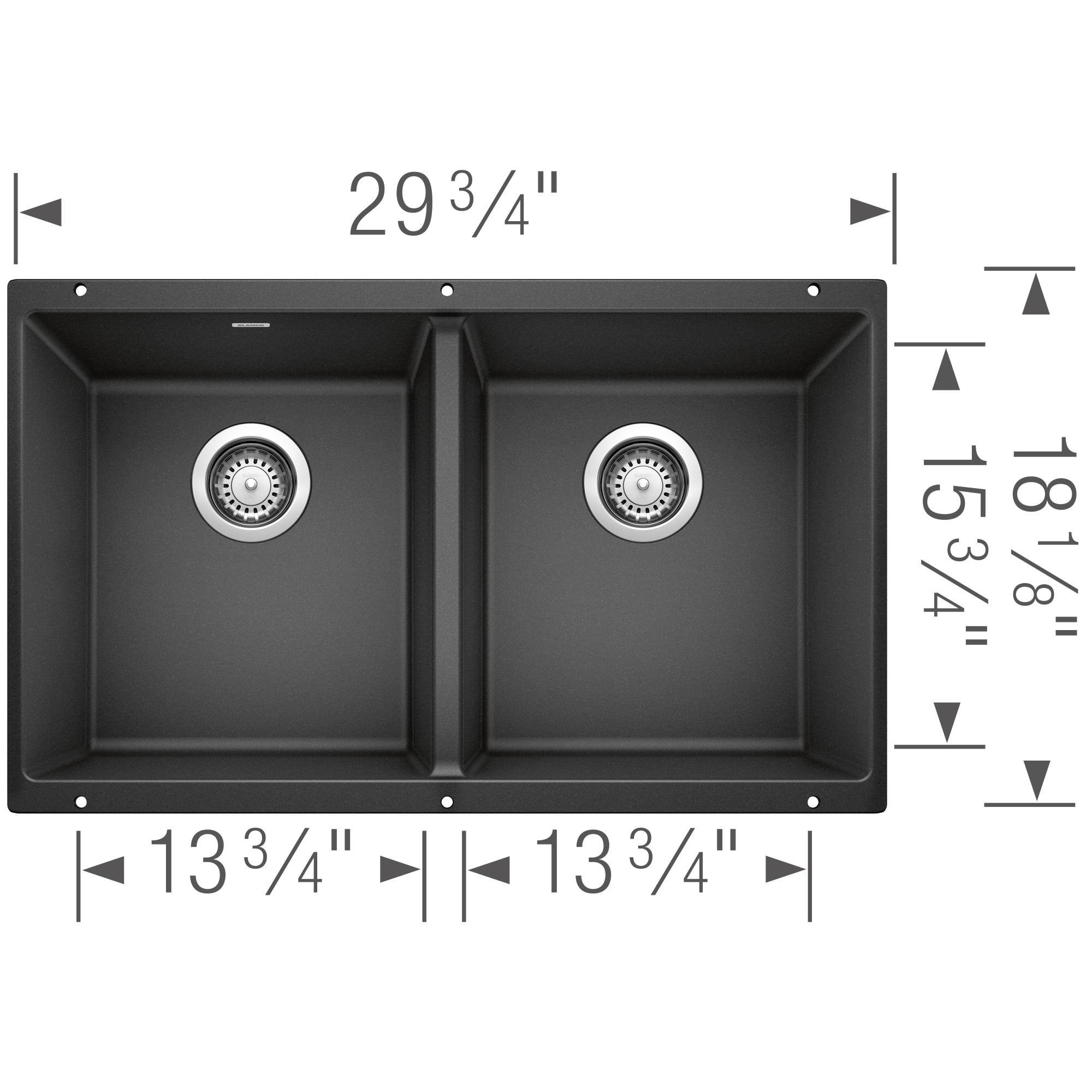 BLANCO PRECIS Equal Double Undermount - Anthracite