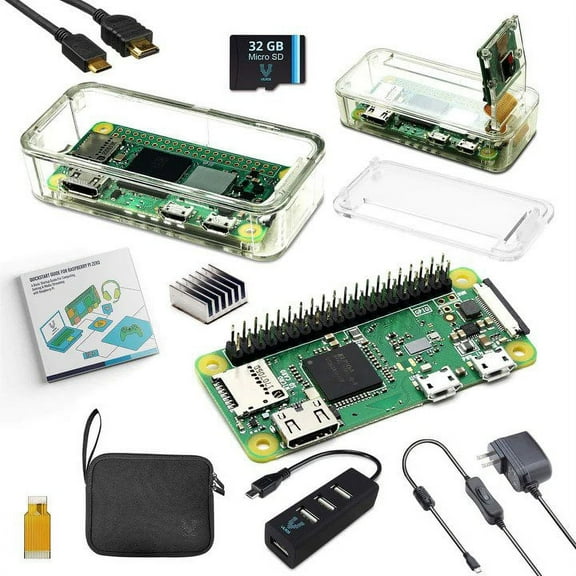 Vilros Raspberry Pi Zero W Complete Starter Kit With Pre-Soldered/Attached Header ABS V2 Clear/Transparent Case Edition