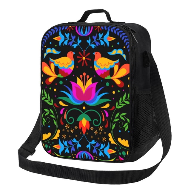 Balery Mexican Flower Traditional1 Caja de Almuerzo y Bolsa de Almuerzo para Hombres y Mujeres, Bolsa de Almuerzo Reutilizable con Gran Capacidad, Bolsa de Almuerzo Aislada