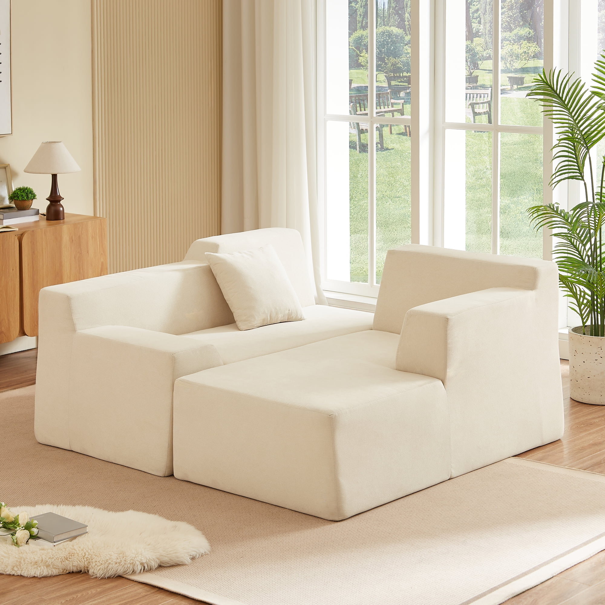Leumius 96" Modular Sectional Sofa Couches,L-Shape Couch 3 Seat Modular Sofa Memory Foam Sectional Couches for Living Room, Cloud Couch with Oversized Chaise(Beige,Right Facing Chaise)