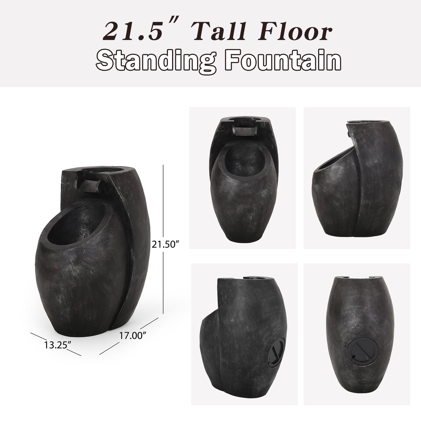 21.5 Tall Floor Standing Water Fountain Indoor Outdoor Modern Two Tier Waterfall Garden Patio Yard Decor