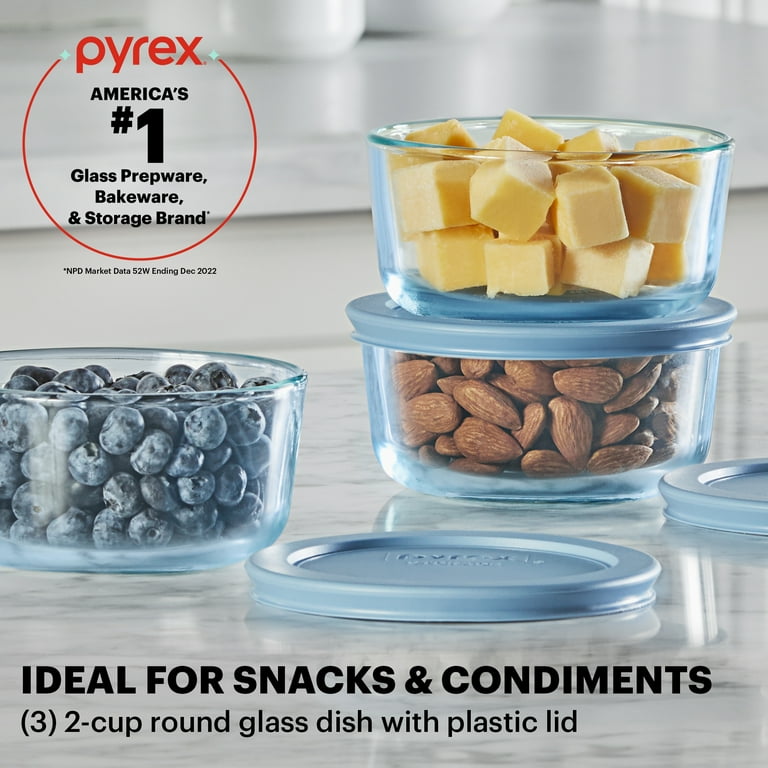 Pyrex Simply Store Tinted 6-piece Round Storage Value Pack with Blue Plastic Lids