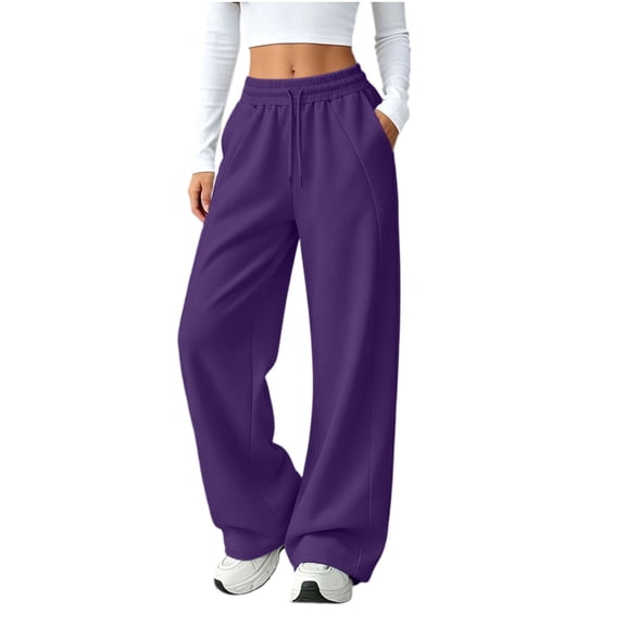 Avirosel Women's Wide Leg Sweatpants Casual Solid Baggy Lounge Travel Pants Polyester Elastic Waist Drawstring Fall Winter Clothes Joggers Purple