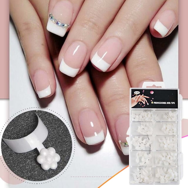 Uñas postizas, uñas postizas, regalos para mujeres, manicura, 100 uñas francesas, uñas media luna pequeñas blancas, uñas francesas blancas, media luna