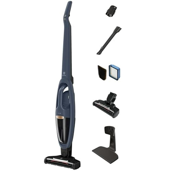 Aspiradora inalámbrica 2 en 1 Electrolux WellQ7 con alta potencia de succión y sistema de filtración de 5 pasos, 50 minutos de autonomía, 2 modos de potencia, color azul vaquero
